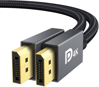Displayport 1.2 Cable [6.6Ft, 2-Pack], 4K Displayport to Displayport Cable Nylon Braided, High Speed DP Cable, Supports 2K@165Hz and 4K@60Hz, Compatible with PC, Laptop, TV - Grey